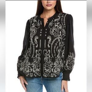 Johnny Was Women's Kivi Blouse Black Embroidered NWT XL